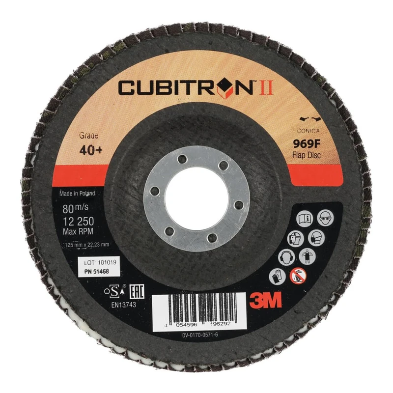 3M 51470 80+ Cubitron II Flap 969 F, Conical, 125 x 22.23 mm - Pack of 10