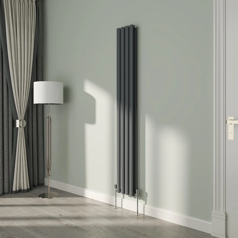NRG 1800x236mm Oval Column Designer Radiator Double Panel Anthracite Bathroom Central Heating