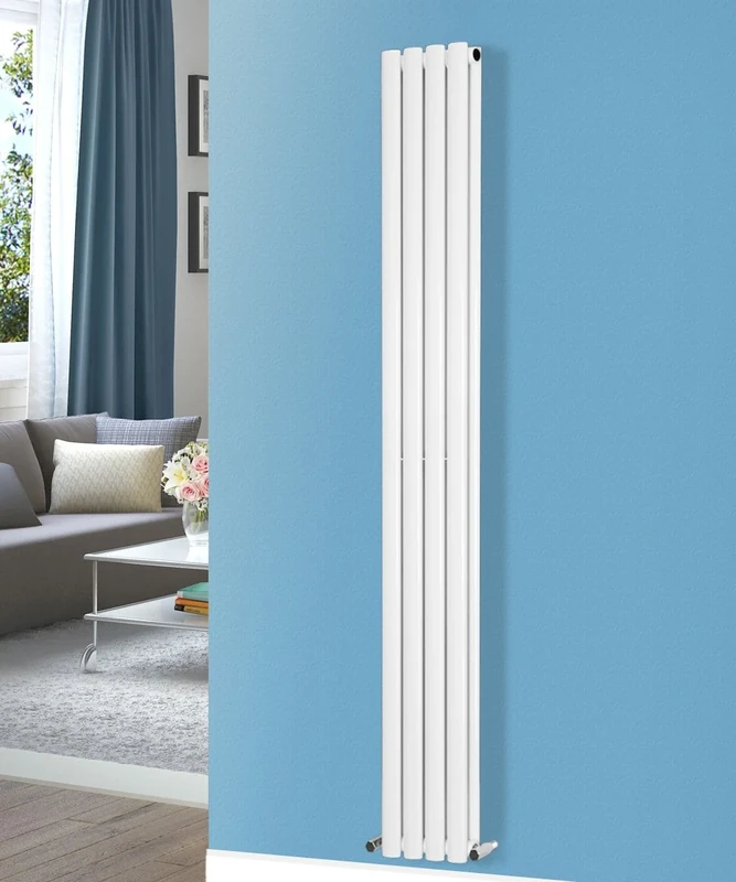 NRG Designer Double Panel Oval Vertical Column Radiator 1800x236mm Modern White Tall Upright Bathroom Central Heating