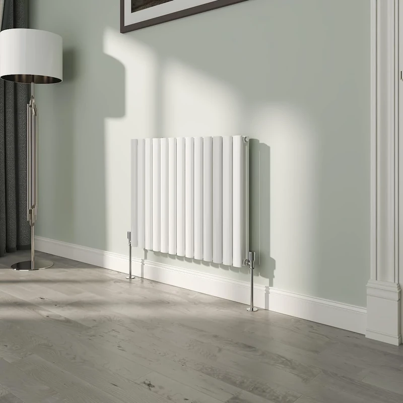 NRG White Oval Radiator Horizontal 600x767mm Double Panel Central Heating Radiators Perfect for Bathrooms Kitchen Living Room