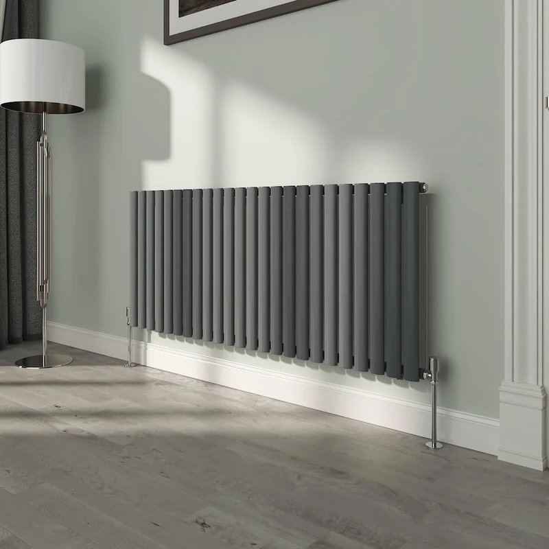 NRG 600x1416mm Oval Column Designer Radiator Single Panel Anthracite Bathroom Central Heating