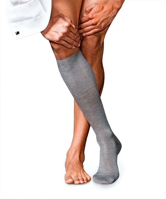FALKE Men's No. 9 M Kh Cotton Long Plain 1 Pair Knee-High Socks, Grey Light Melange 3390, 10-11