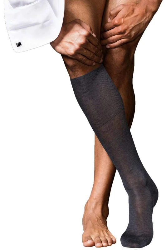 FALKE Men's No. 9 M Kh Cotton Long Plain 1 Pair Knee-High Socks, Grey Anthracite Melange 3190, 10-11