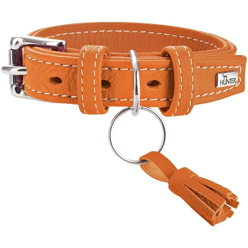 HUNTER Cannes Dog Collar Leather Nappa Leather Soft Elegant Elegant 40 (XS-S), Orange