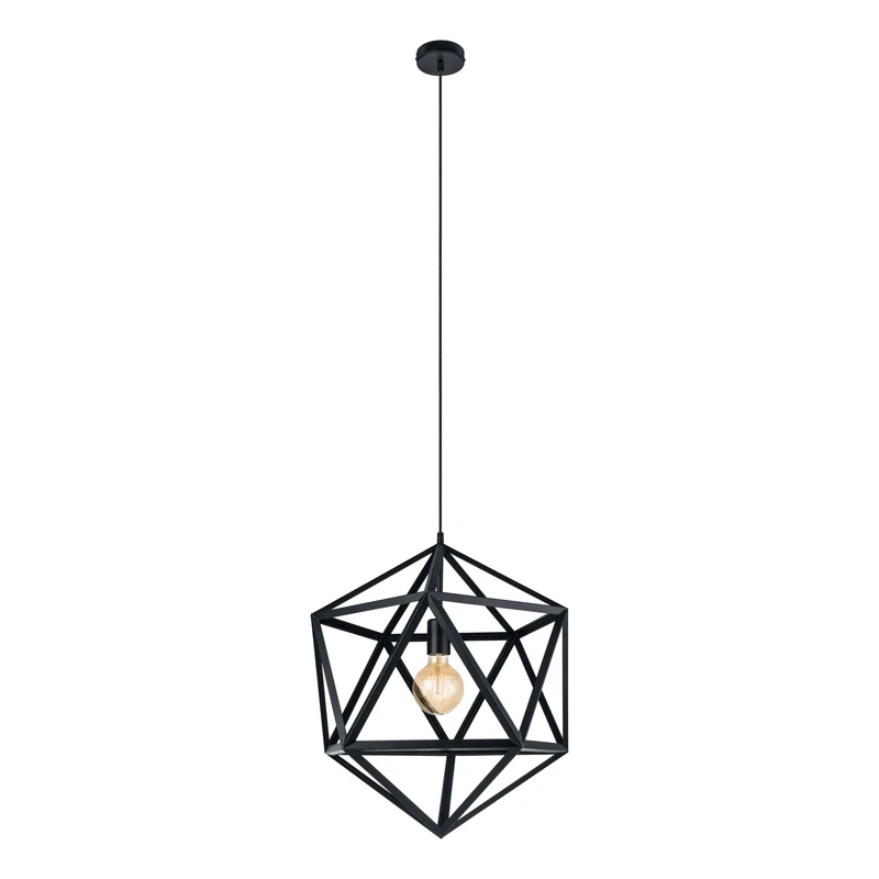 Eglo Pendant Light Embleton, Single-Bulb Hanging Lamp Industrial, Vintage, Retro, Steel Pendant in Black, Dining Table Lamp, Hanging Living Room Light with E27 Socket, Ø 46 cm