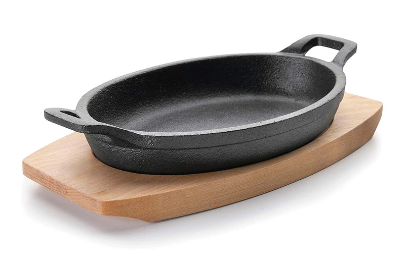 Lacor 25882 Magma Oval Dish with Wood Base, 17 x 12 cm, Black