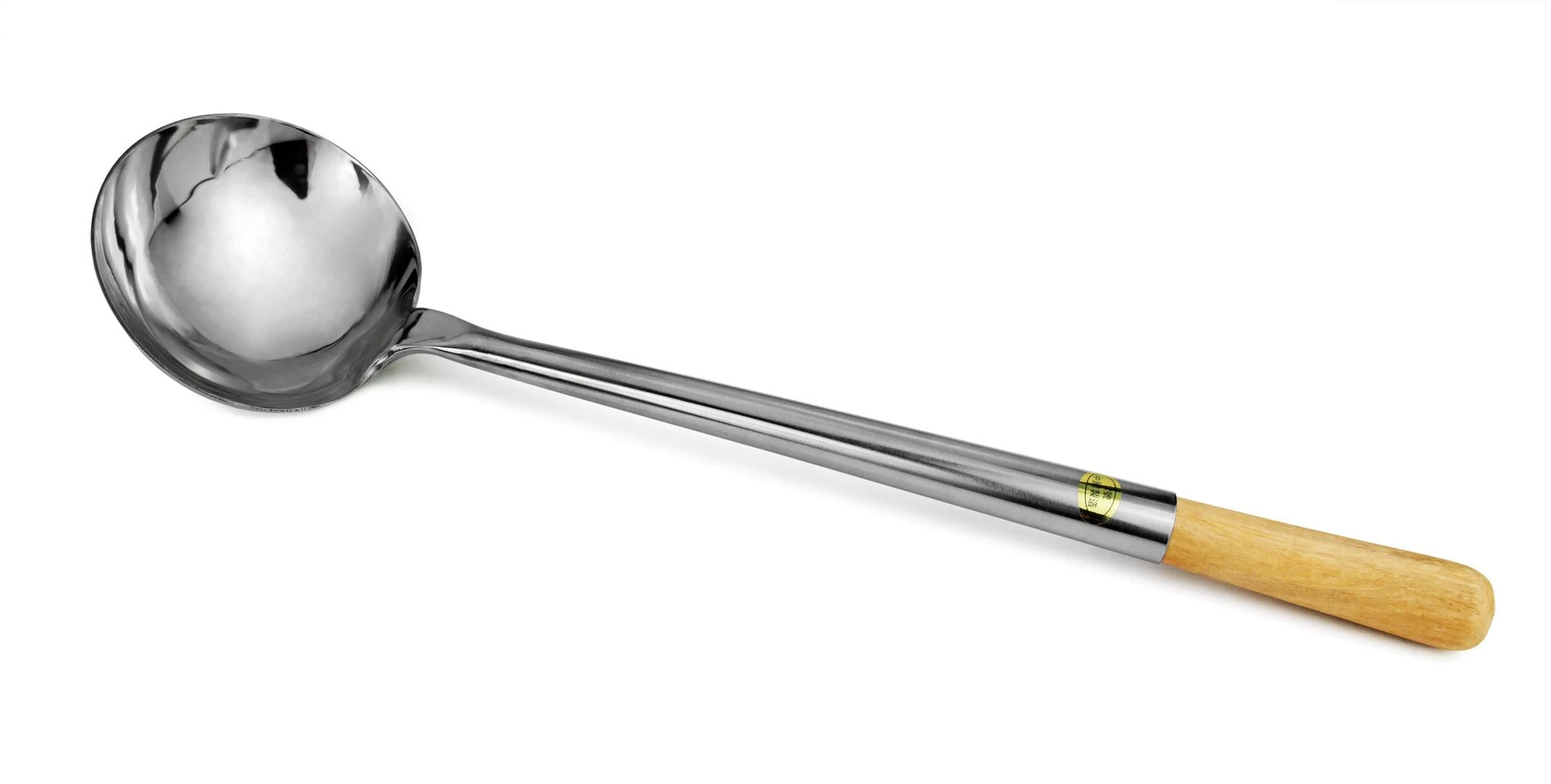Samuel Groves Stainless Steel Ladle with Solid Wood Handle – Long Handle Wok Ladle, Chinese Cooking Utensil, Durable Wok Accessory