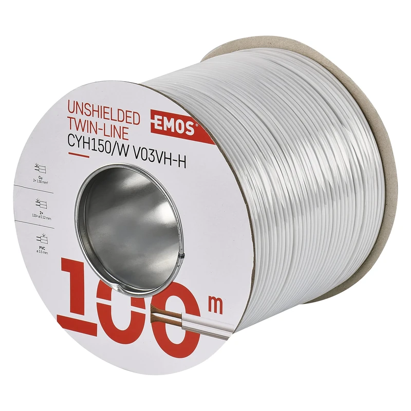 EMOS 100 x 2 x 1.5mm Unshielded Bi-Directional Cable - White - Image 1