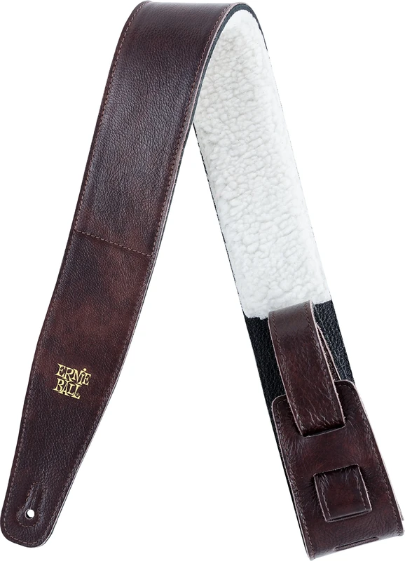 Ernie Ball 2.5 Inch Adjustable Italian Leather Strap with Fur Padding - Chestnut