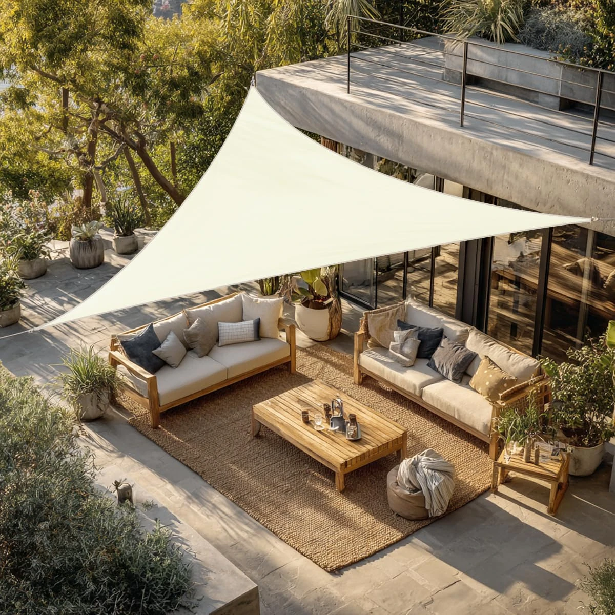 Green Bay Sun Shade Sail Outdoor Garden Patio Party Sunscreen Awning Canopy 98% UV Block Triangle Cream With Free Rope(3x3x3m)