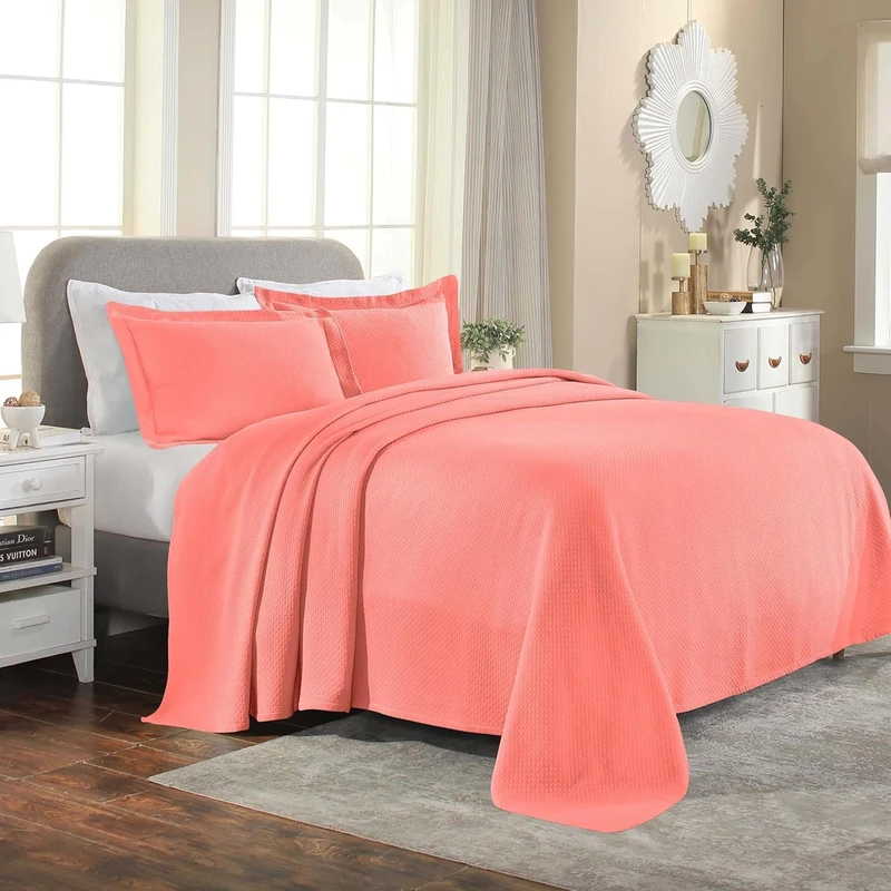 Superior Cotton Bedspread, Coral, Queen