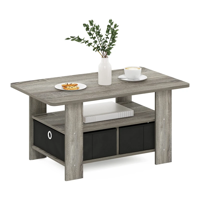 Furinno ANDREY Coffee Table, Small Modern Coffee Table with Storage and Bin Drawer, Side Table for Living Room, Bedroom, Home Office, French Oak