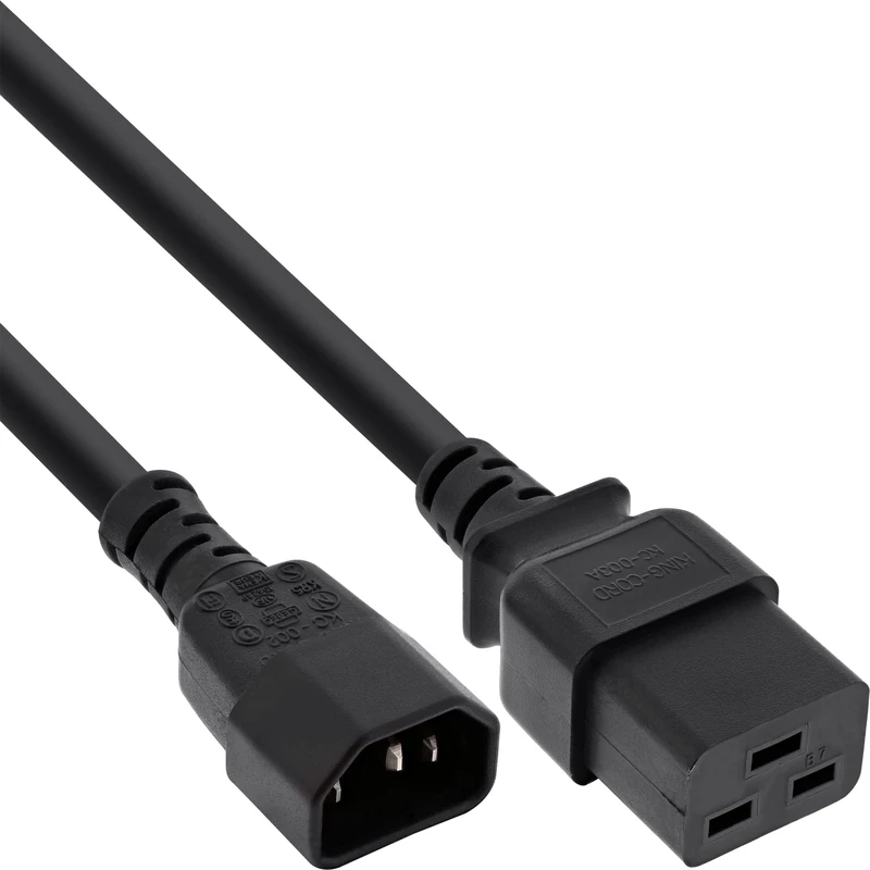 InLine 16659H Adaptor Cable – IEC 320 EN 60320 °C14 to C19, 3 x 1.5 mm² 10 m, max. 10 A 3 m Black - Image 1
