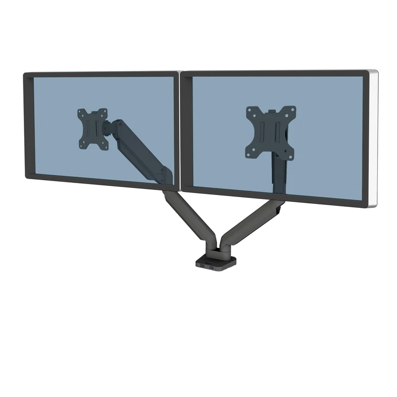 Fellowes Dual Monitor Arm - Platinum Series Mount for Two 8KG 32 inch Screens - Ergonomic Adjustable Desk Mount - Tilt 45° Swivel 360° Rotation 360°, VESA 75 x 75/100 x 100 - Black