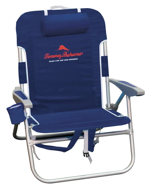 Tommy Bahama Big Boy 4-Position Folding 13" High Seat Backpack Beach or Camping Chair, Aluminum, Navy - Image 1