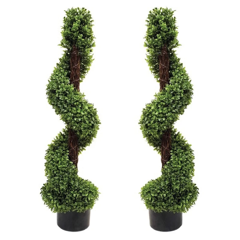 2 x Artificial Topiary Boxwood Spiral Trees (3ft/90cm)