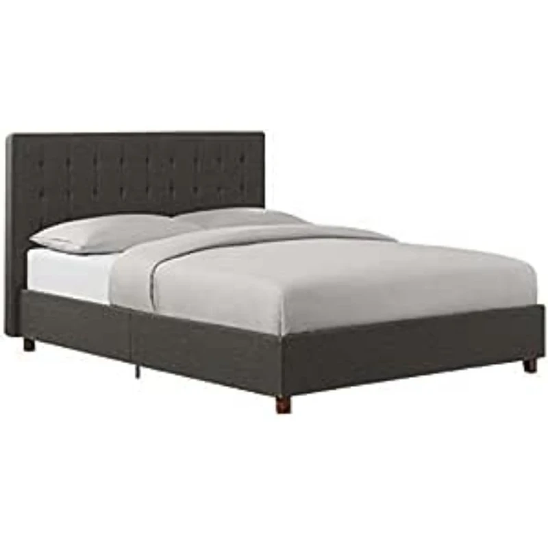 DHP Furniture Emily Upholstered Bed, Grey Linen Double