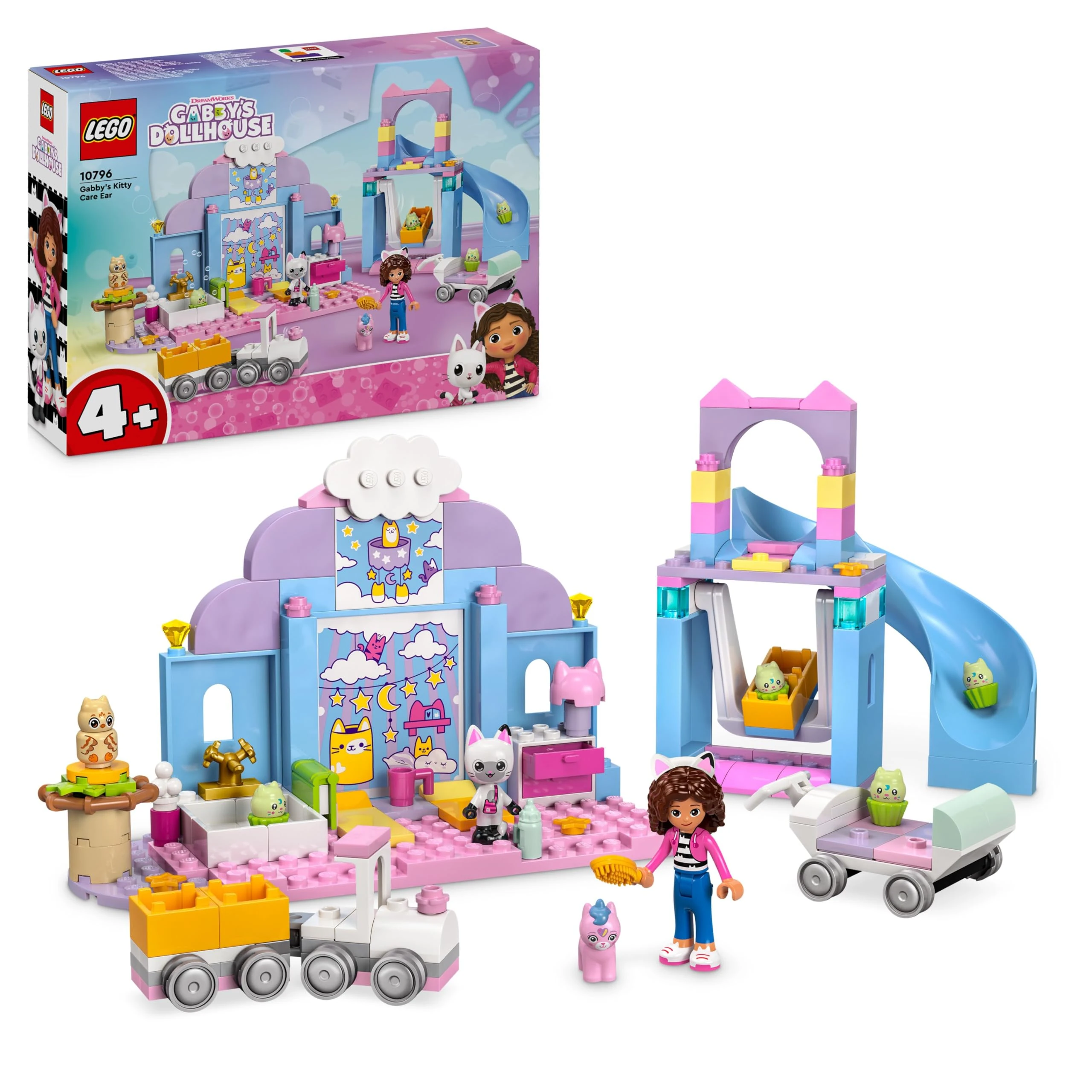 LEGO Gabby’s Dollhouse Gabby’s Kitty Care Ear - Animal Toy with a Car, Slide, Figures & Doll's House Accessories - Birthday Gift for 4+ Year Old Girls - 10796