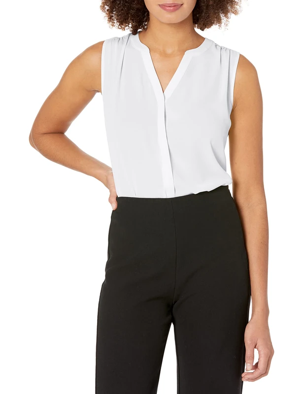 NYDJ womensMGGT3256Sleeveless Pintuck Blouse Sleeveless Blouse - White - X-Large - Image 1