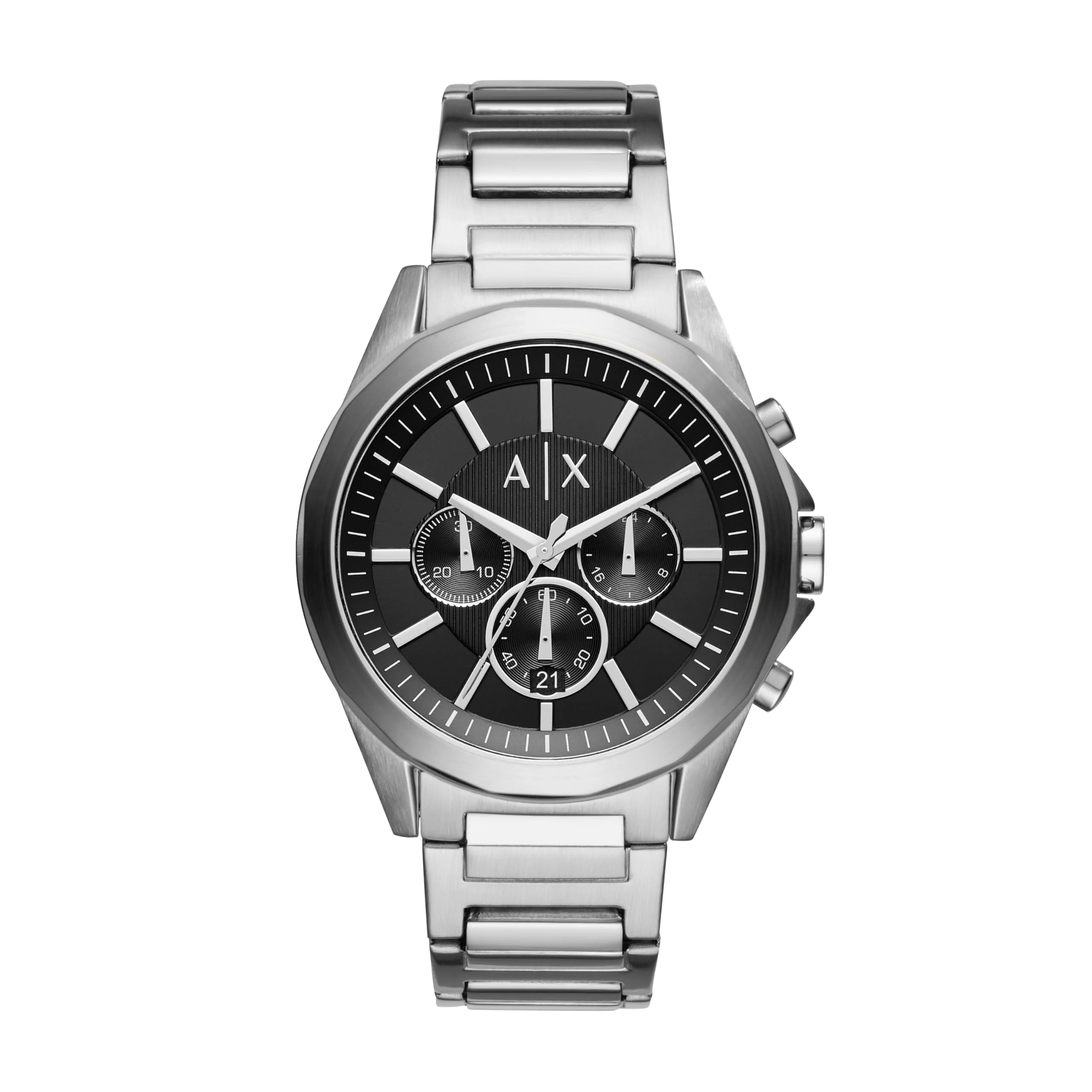 ARMANI EXCHANGE Drexler Men's Quartz Watch with Black Dial and Silver Stainless Steel Bracelet AX2600