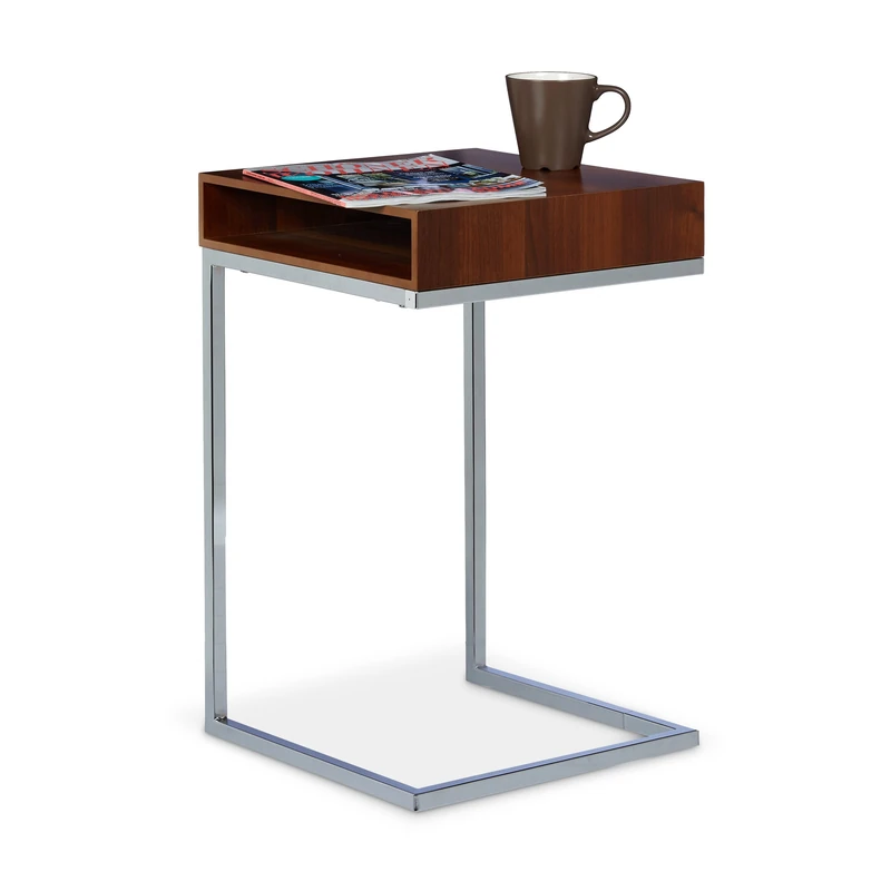 Relaxdays Side Table Size: 61 x 37 x 38 cm Space for Legs & Practical Storage Compartment Laptop Table, Natrual Brown