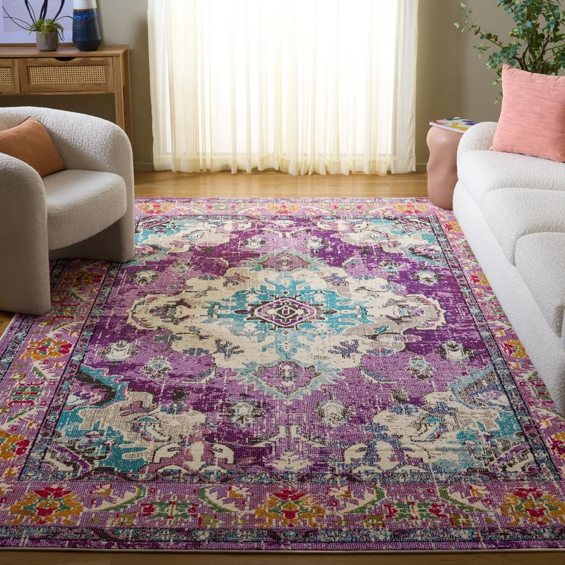 Safavieh Boho Chic Indoor Woven Rectangle Area Rug, Monaco Collection, MNC243, in Violet / Light Blue, 91 X 152 cm for Living Room, Bedroom or Any Indoor Space