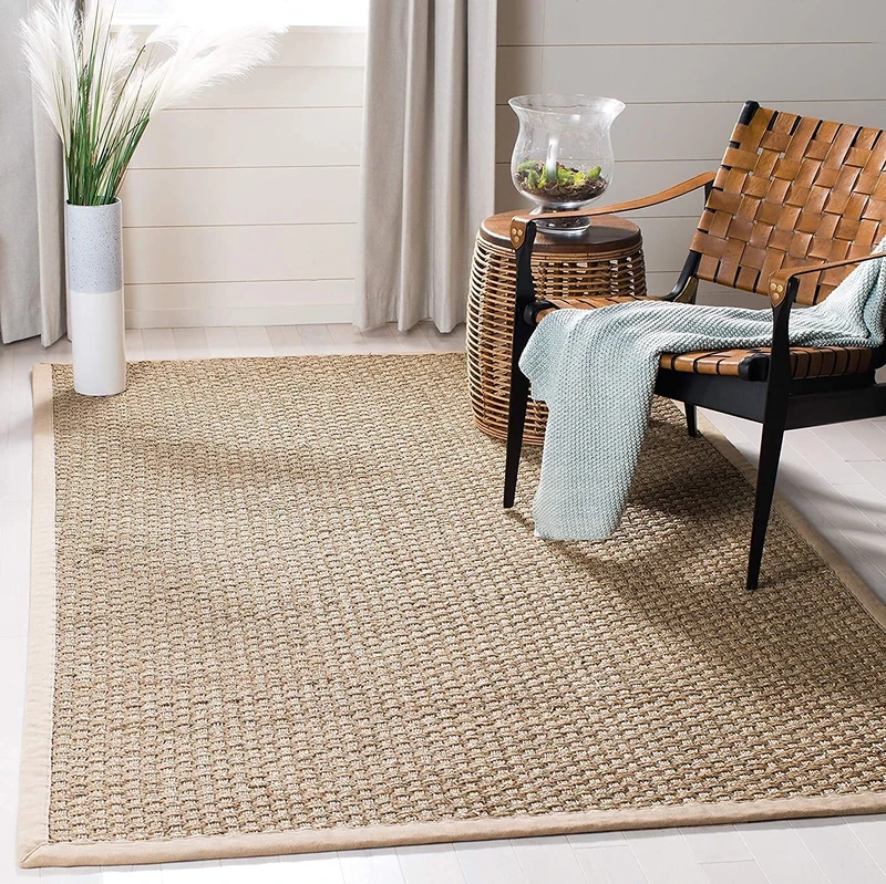Safavieh Natural Fiber Collection 3' Square Beige NF114A Border Basketweave Seagrass Area Rug