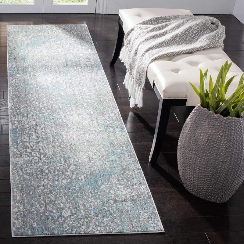 Safavieh Metro-Mod Indoor Woven Runner Area Rug, Mystique Collection, MYS977, in Grey / Light Blue, 69 X 244 cm for Living Room, Bedroom or Any Indoor Space
