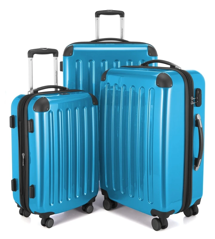 HAUPTSTADTKOFFER - Alex - Set of 3 Hard-Side Luggages Glossy Suitcase Hardside Spinner Trolley Expandable (20", 24" & 28"), Cyanblue