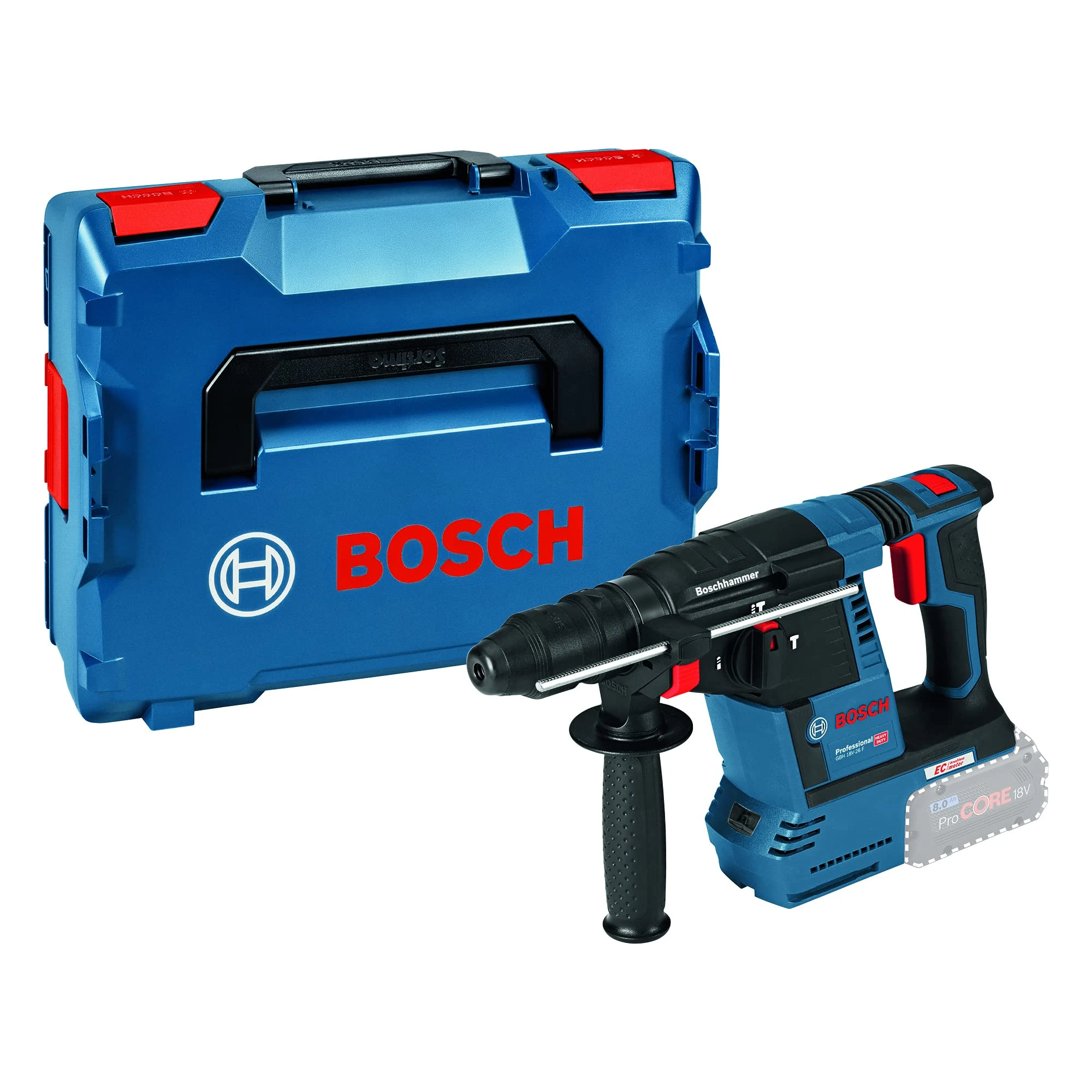 Bosch Professional 18V System Cordless Rotary Hammer GBH 18V-26 (SDS Plus, incl. Aux. Handle, Machine Cloth, Depth Stop 210mm, Inlay, L-BOXX 136, without battery/charger)