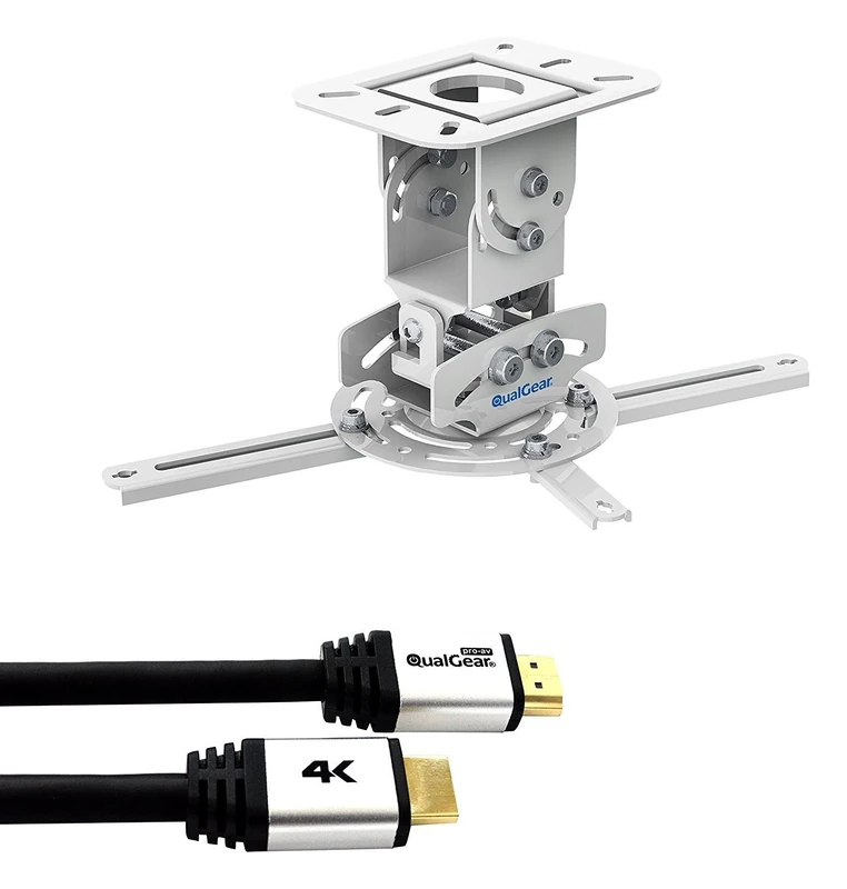 QualGear PRB-717-WHT-50FT Projector Ceiling Mount Kit with 50 ft Type A Male to Type A Male Cable - White - Image 1