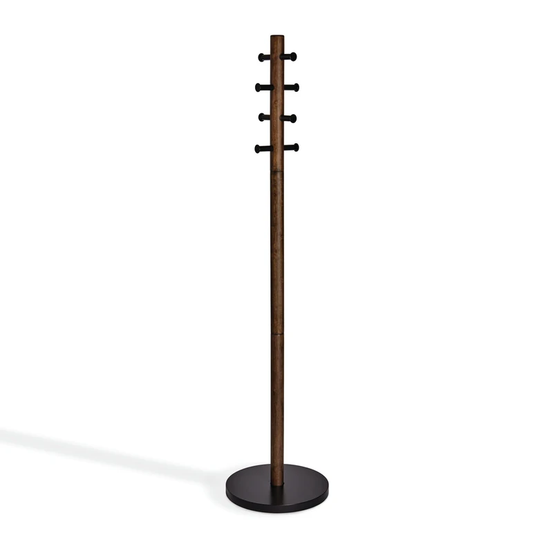 Umbra Pillar Coat Rack, Clothing Hanger, Umbrella Holder, and Hat Organizer, Great for Entryway, Black/Walnut