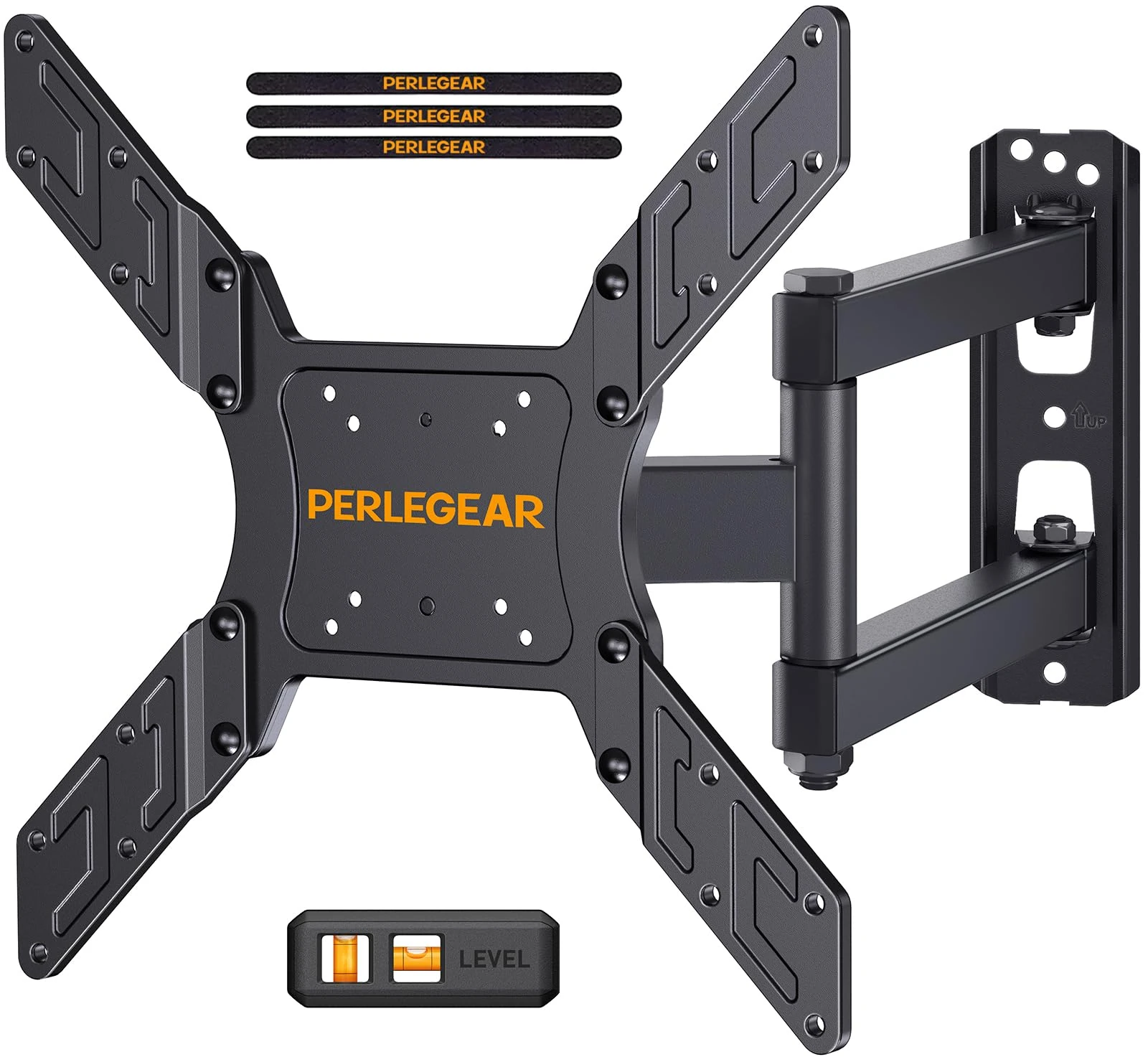 Perlegear TV Wall Bracket for 26-60 Inch Flat & Curved TVs up to 45kg, Swivels Tilts Extends TV Wall Mount, VESA 75x75mm up to 400x400mm, PGMFK6