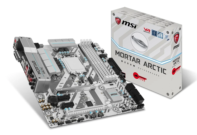 MSI B250M MORTAR ARCTIC Intel B250 Chipset DDR4 M.2 GB LAN HDMI USB 3.1 Micro ATX Motherboard - Black - Image 1