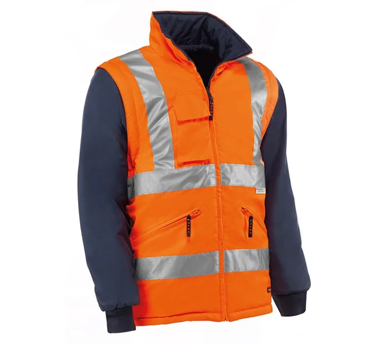 Juba Detachable/Reversible Jacket 100% Polyester Oxford/PU 3M Reflective Stripes Fluorescent Orange/Navy, Size XS