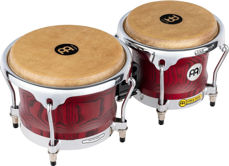 Meinl Percussion Bongos Woodcraft Series - 2 hand drums with 7 and 8.5 inches - including tuning key - White Ash, Vintage Red (WB400VR-M)