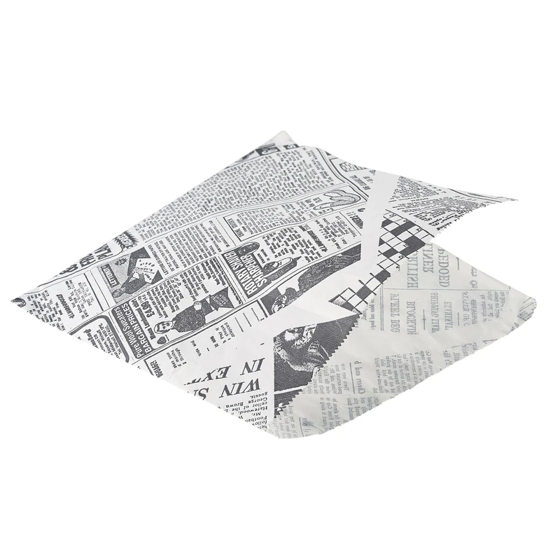 Genware Greaseproof Newspaper Printed Presentation Bags 17.5 cm - Pack of 1000 - Food Basket Liner