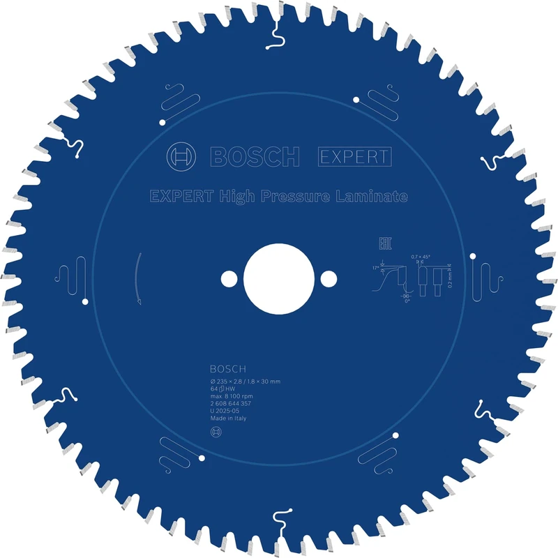 Bosch Professional 1 x Expert for High-Pressure Laminate Circular Saw Blade (for High-Pressure Laminate Plates, Saw Blade Diameter 235 x 30 x 2.8 mm, Teeth 64, Accessories Hand Circular Saws)