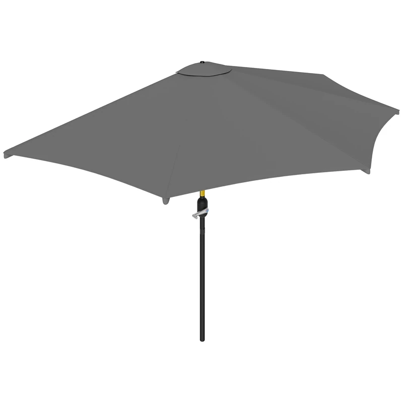 Outsunny 3(m) Half Parasol Semi Round Umbrella Patio Metal Frame Crank Handle for Balcony- NO BASE INCLUDED, Grey