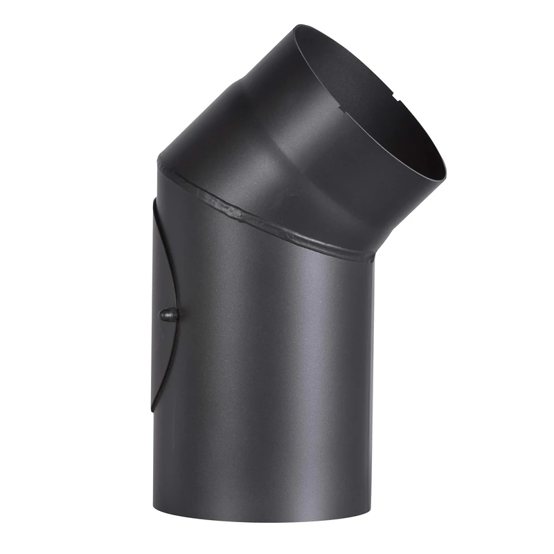 Firefix R150/B4 Stove Pipe Bend 2 mm Thick Steel (Smoke Tube) 150 mm Diameter for Stoves and Fis Senotherm Black 45 Degrees with Cleaning Door