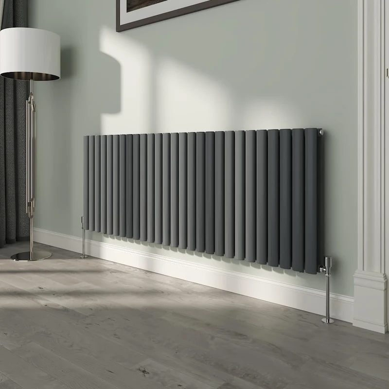 NRG 600x1593mm Oval Column Designer Radiator Double Panel Anthracite Bathroom Central Heating