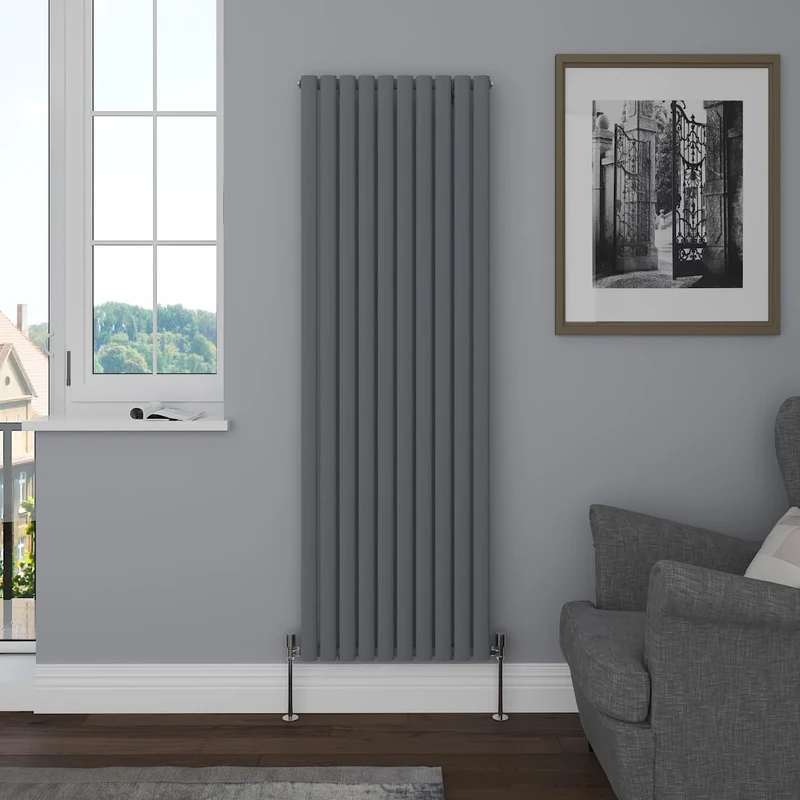 NRG Vertical 1800x590 Oval Column Designer Radiator Central Heating Single Panel Anthracite