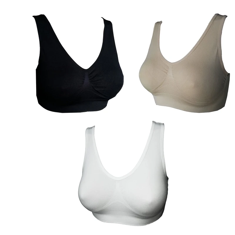 3 6 9 Pack Comfort Bra Women Girls Crop Top Seamless Sleep Yoga Bralette Stretch Bras Sports Vest Wireless Post Surgery Bra, 1 White 1 Black 1 Beige, 3XL