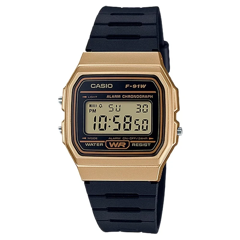 Casio F91W-1 Classic Resin Strap Digital Sport Watch, Gold, Model: F-91WM-9ACF