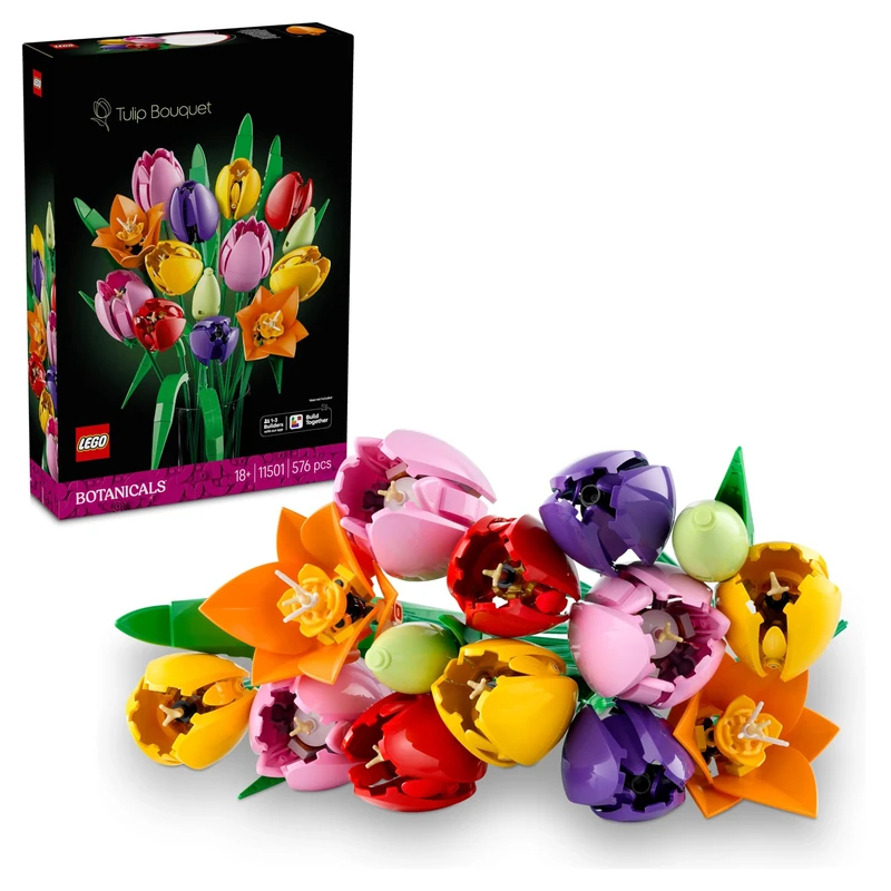 LEGO Botanicals Tulip Bouquet - Artificial Flowers Building Set for Adults - incl. 14 Faux Tulips in 5 Colours for Table & Home Decor - DIY Gift Idea for Women - Valentine's Day Treat - 11501