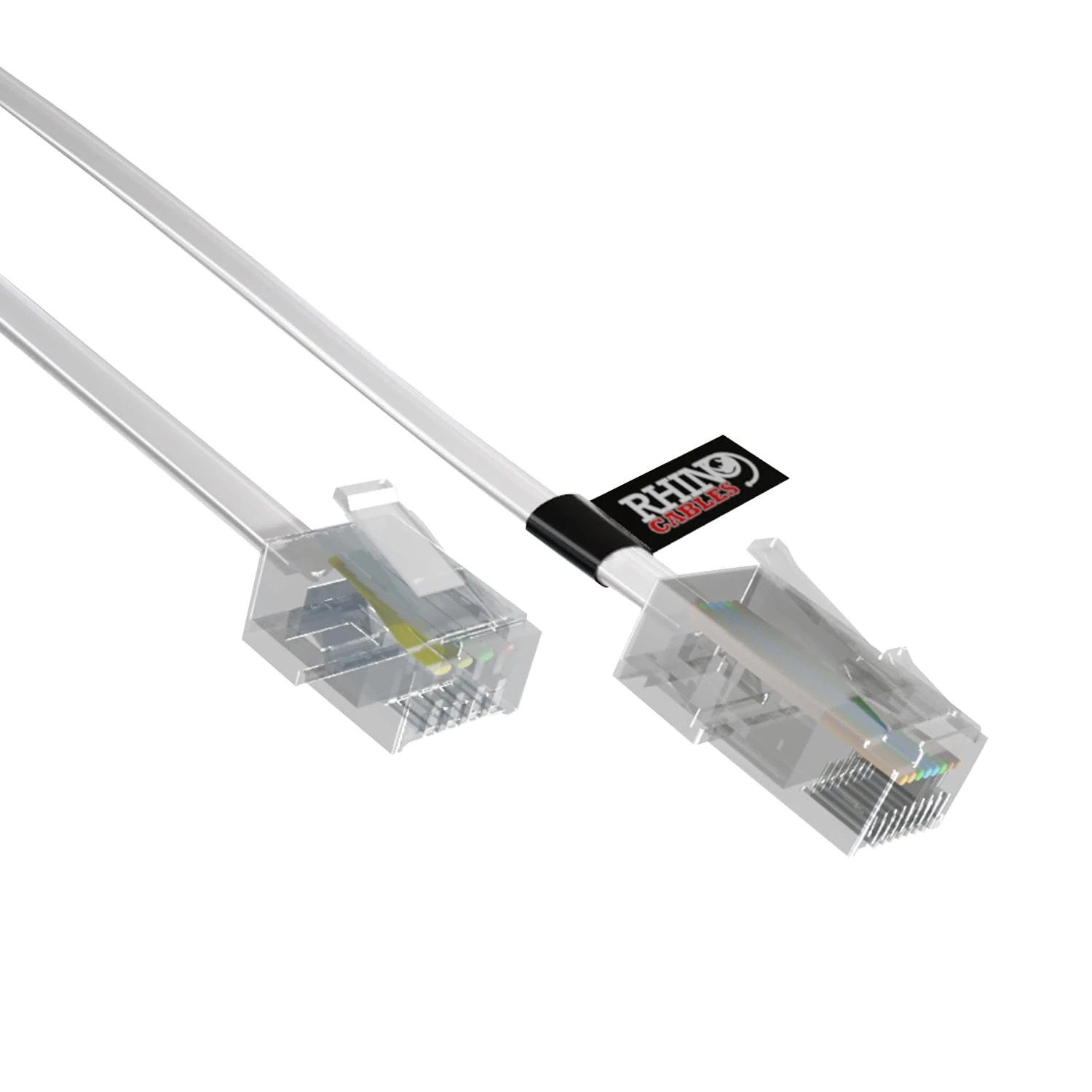 rhinocables - RJ11 to RJ45 Ethernet Cable | Reliable ADSL & VoIP Connectivity | Flat 4-Core Design | Suitable for Modem, Fax & Phone | 15m, White
