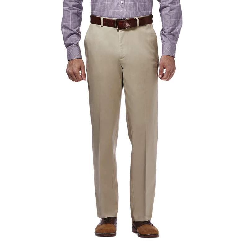 Haggar mensHC10884Premium No Iron Classic Fit Expandable Waist Plain Front Casual Pants - Beige - 36W x 32L