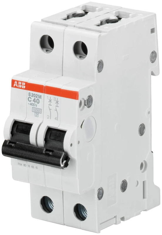 ABB S202M-D4 Miniature Circuit Breaker, 2 Pole, Type D, 10/15kA Breaking Capacity, 4 Amp Current (2CDS272001R0041)