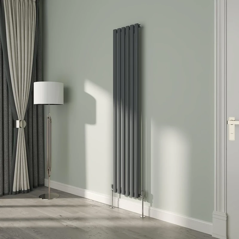 NRG 1800x354mm Oval Column Designer Radiator Single Panel Anthracite Bathroom Central Heating
