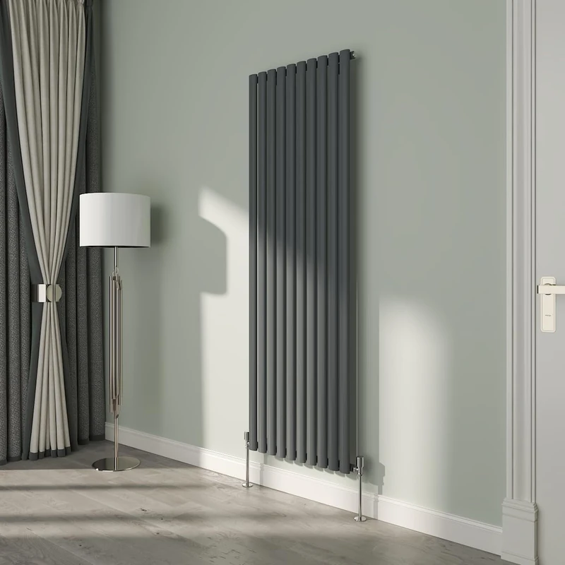 NRG 1800x590mm Oval Column Designer Radiator Single Panel Anthracite Bathroom Central Heating